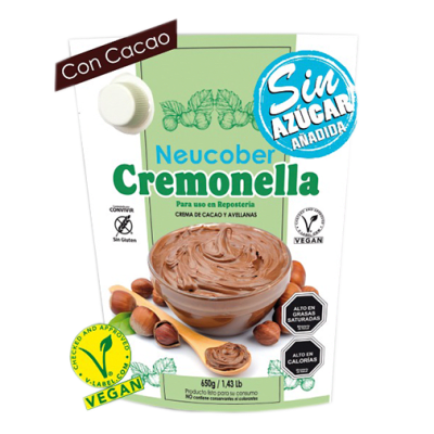 Cremonella Sin Azúcar Crema de Cacao y Avellanas Neucober 650 gr.