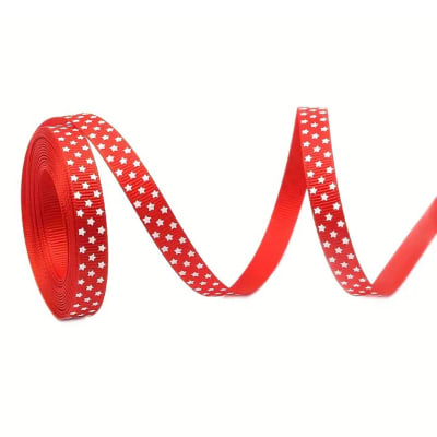 Cinta de Tela para Lazo Rojo y Estrellas Blancas 5 mts.1