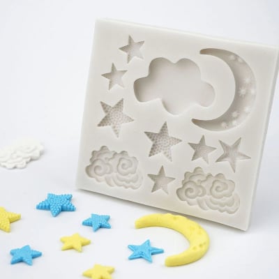 Molde Fondant Luna, Estrellas y Nubes Silicona1