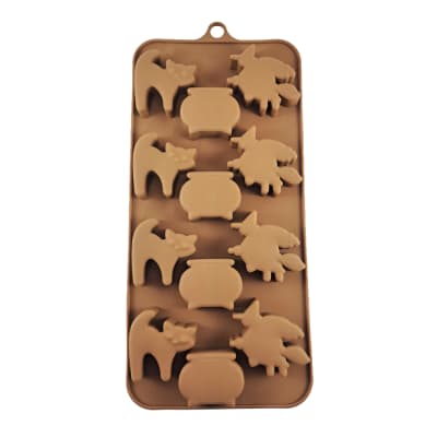 Molde Chocolate Silicona Gatos, Calderos y Brujas