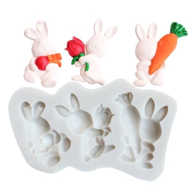 Molde Fondant 3 Conejos Silicona