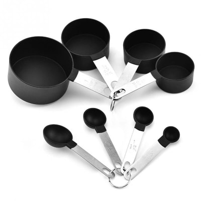 Set Tazas y Cucharas Medidoras 8 Piezas Mango Metálico