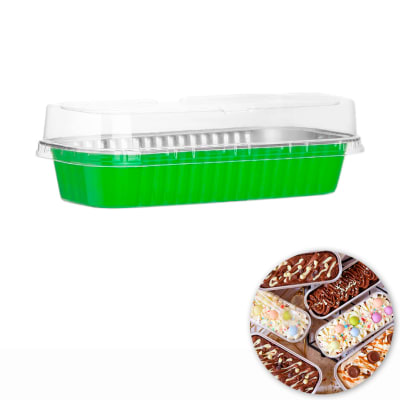 Molde Mini Pastel Aluminio con Tapa Verde Claro 4 Unidades