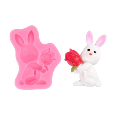 Molde Fondant Conejo Flor Silicona