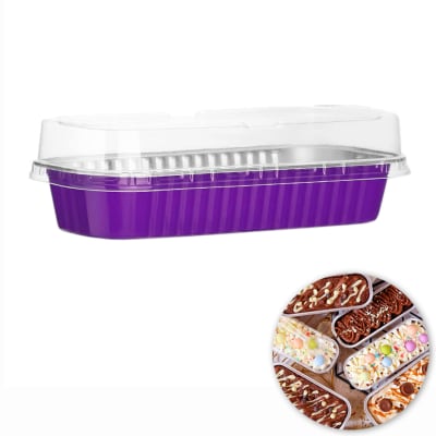 Molde Mini Pastel Aluminio con Tapa Morado 4 Unidades