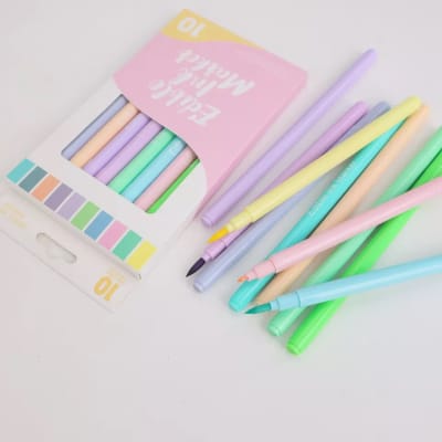 Set 10 Marcadores Doble Punta Fina/Pincel Colores Pastel1