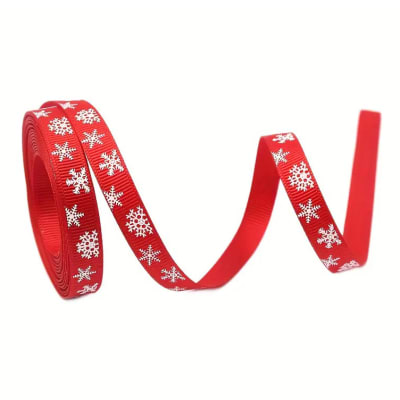 Cinta de Tela para Lazo Rojo y Copos de Nieve 5 mts.