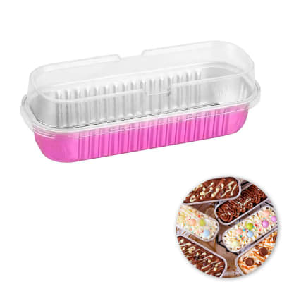 Molde Mini Pastel Aluminio con Tapa Fucsia 4 Unidades