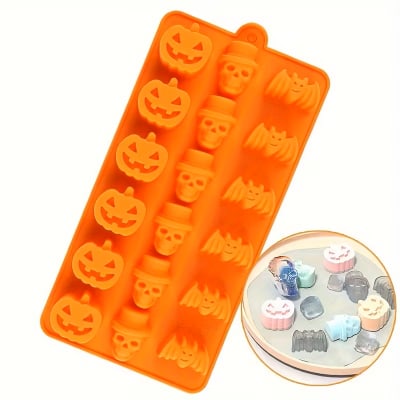 Molde Halloween Calabaza, Calavera y Murcielago Silicona