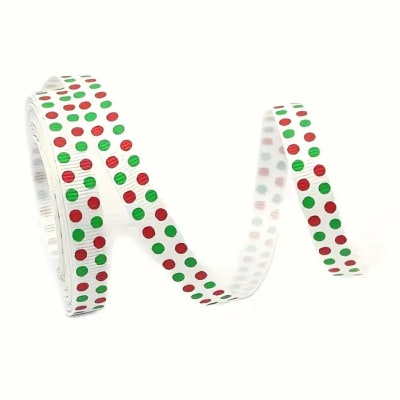 Cinta de Tela para Lazo Blanco Puntos Rojo y Verde 5 mts.