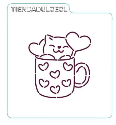 Stencil Amor Gatito Tazón