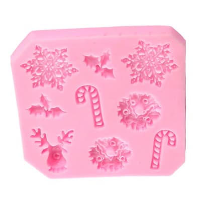Molde Fondant Navidad Copo, Bastón y Reno Silicona1
