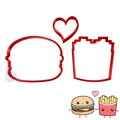 Set Cortadores Plásticos Pareja Hamburguesa y Papas Fritas
