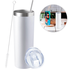 Vaso Térmico Recto con Bombilla Y Cepillo para Sublimar 600ml 20oz Blanco