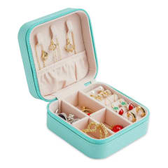 Joyero Organizador De Joyas Portátil Mini Para Viajes Turquesa 10x10x5 cm.