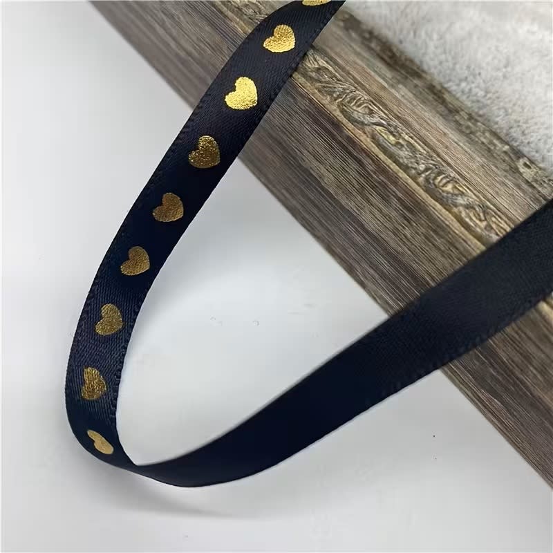 Cinta de Tela para Lazo Negro Corazón Dorado 5 Metros2