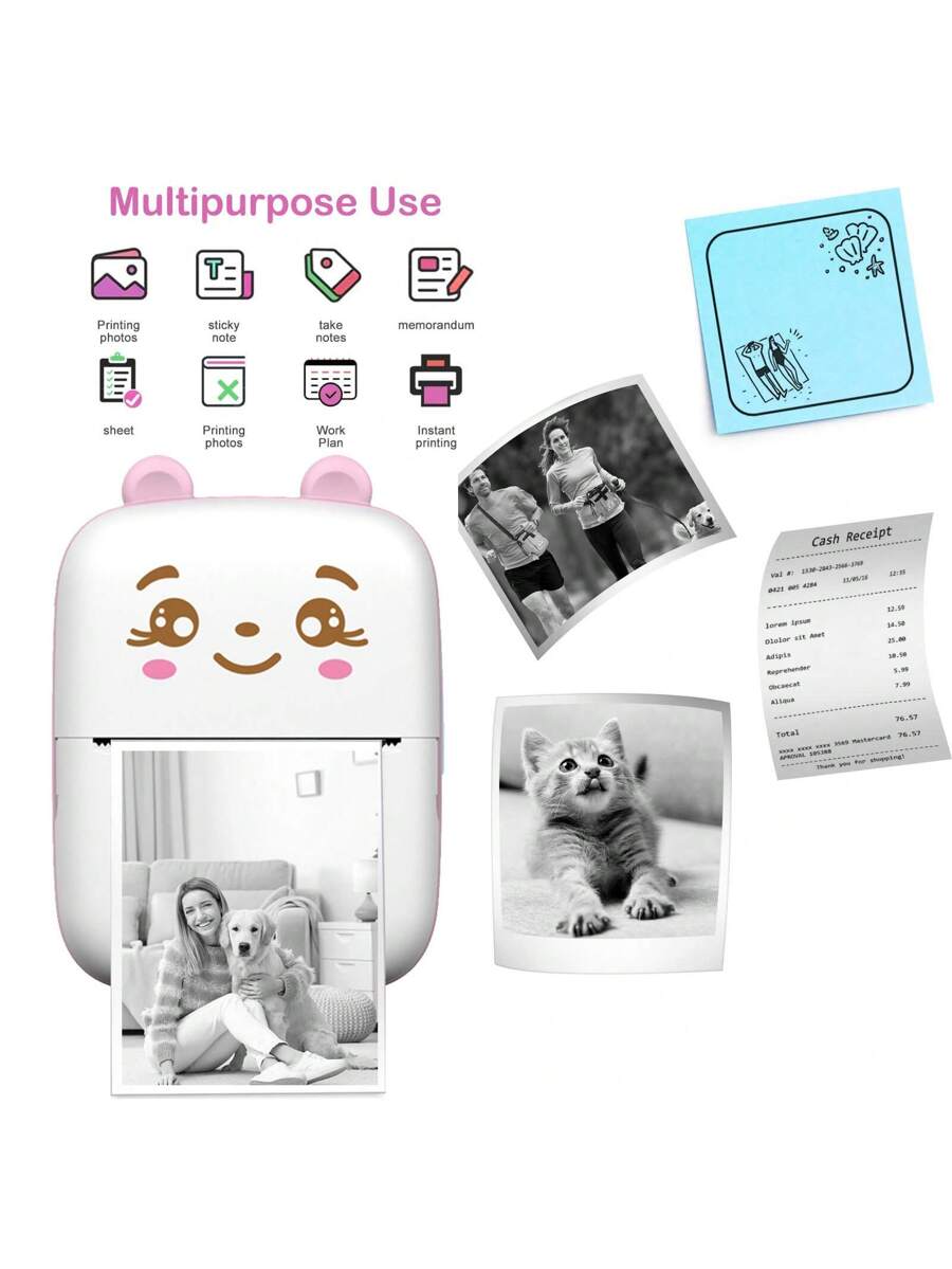 Mini Impresora Térmica Portátil 58 mm. Bluetooth Recargable Carita Rosada3