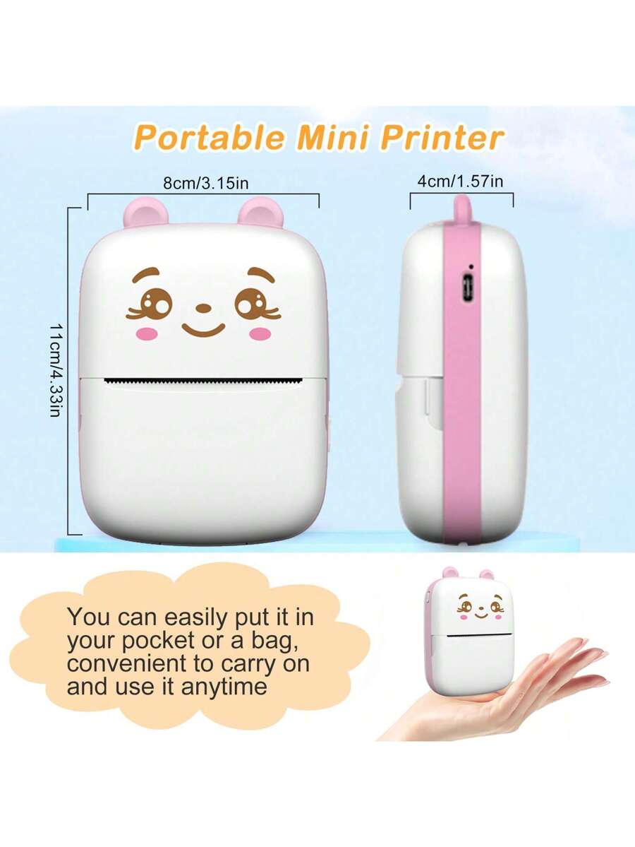 Mini Impresora Térmica Portátil 58 mm. Bluetooth Recargable Carita Rosada10