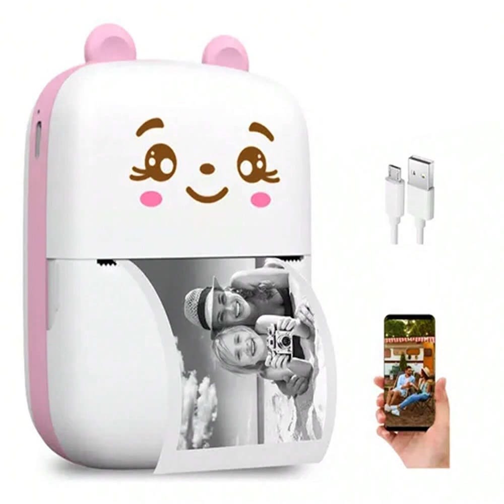 Mini Impresora Térmica Portátil 58 mm. Bluetooth Recargable Carita Rosada1