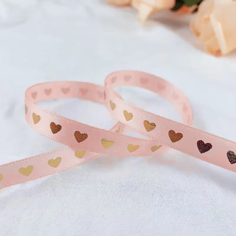 Cinta de Tela para Lazo Rosado Corazón Dorado 5 Metros3