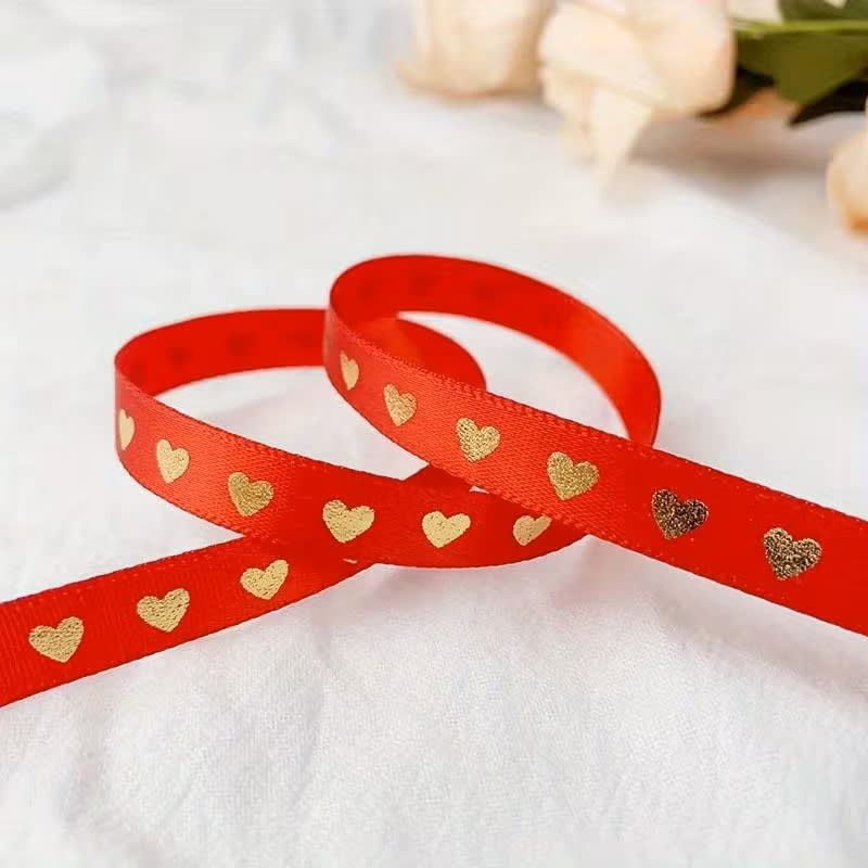 Cinta de Tela para Lazo Rojo Corazón Dorado 5 Metros3