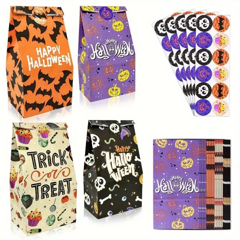 Set Bolsas de Papel Halloween y Stickers 12 Unidades1