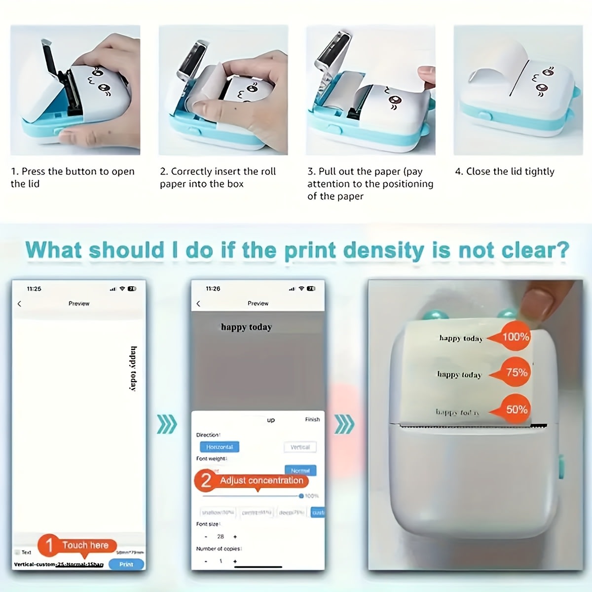 Mini Impresora Térmica Portátil 58 mm. Bluetooth Recargable Gatito Celeste4
