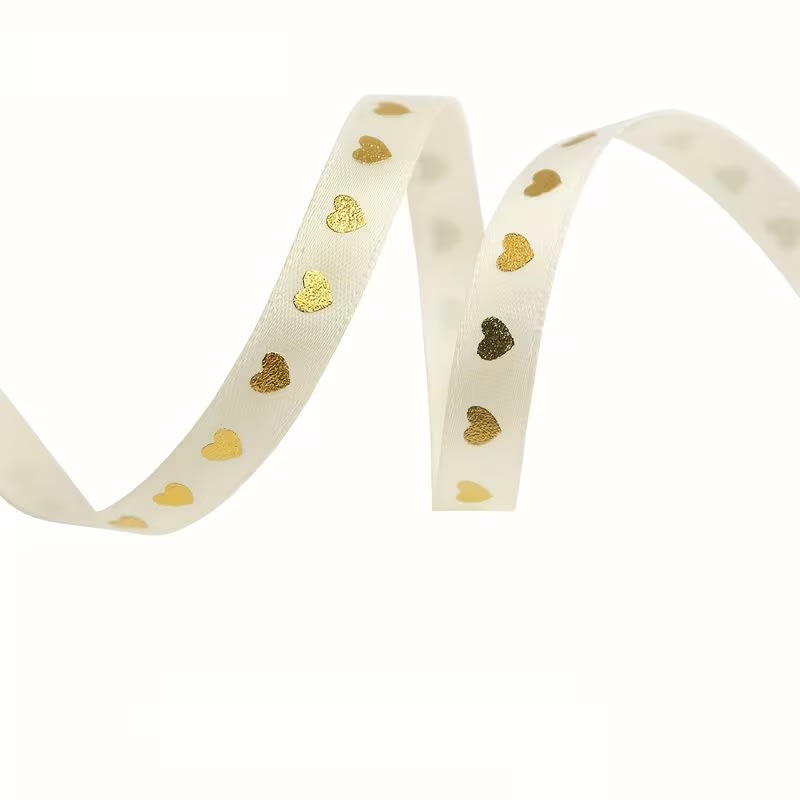 Cinta de Tela para Lazo Blanco Corazón Dorado 5 Metros 0