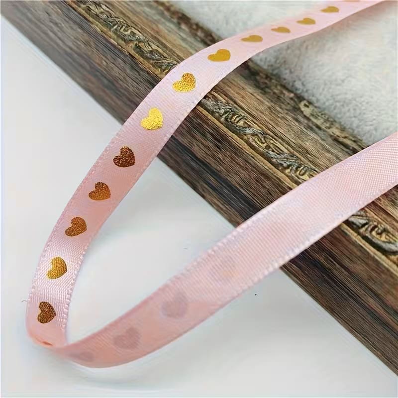 Cinta de Tela para Lazo Rosado Corazón Dorado 5 Metros2