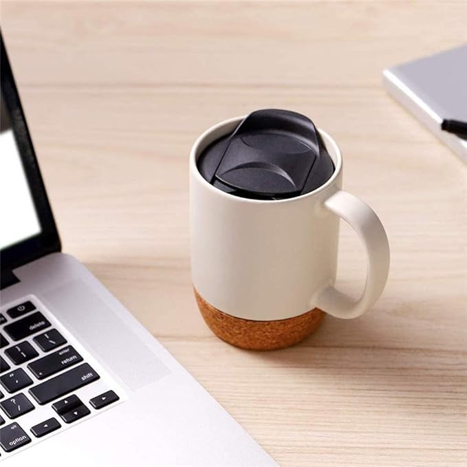 Taza Mug Base Corcho Y Tapa para Sublimar 380ml 13oz Blanco2