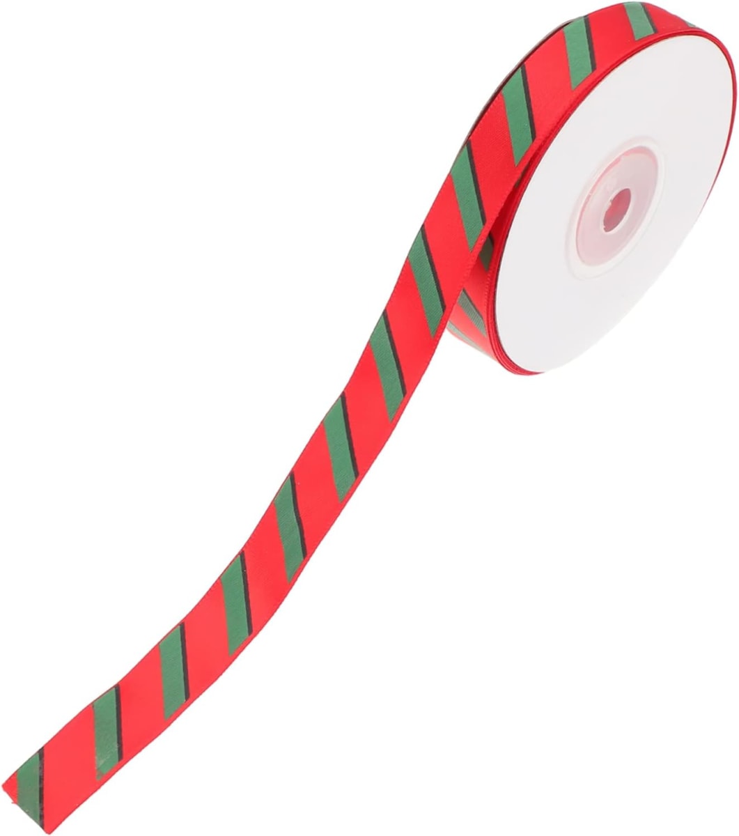 Cinta de Tela para Lazo Rojo Lineas Verdes 5 mts.4