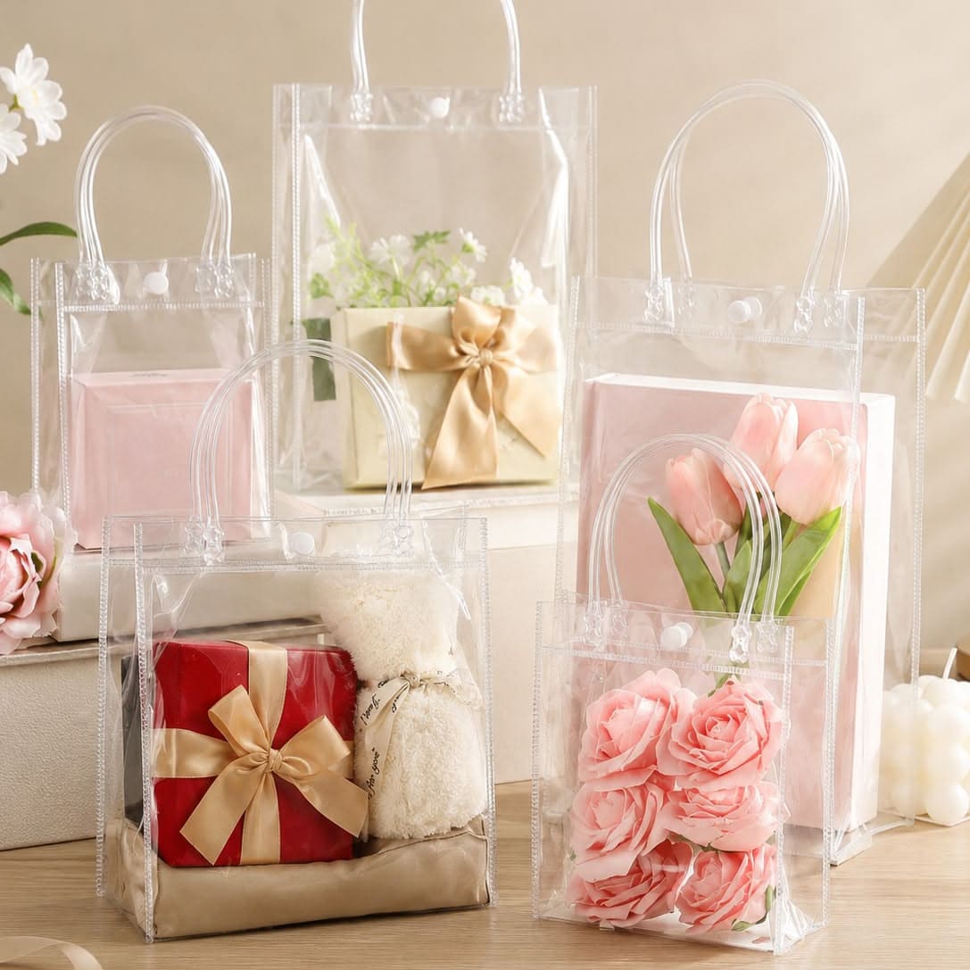 Bolsas Pvc Transparente Con Asa 20x20x9 Cm. 5 Unidades2