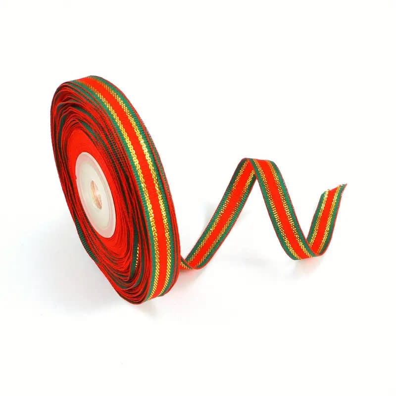 Cinta de Tela para Lazo Rojo-Verde-Dorado 5 mts.1
