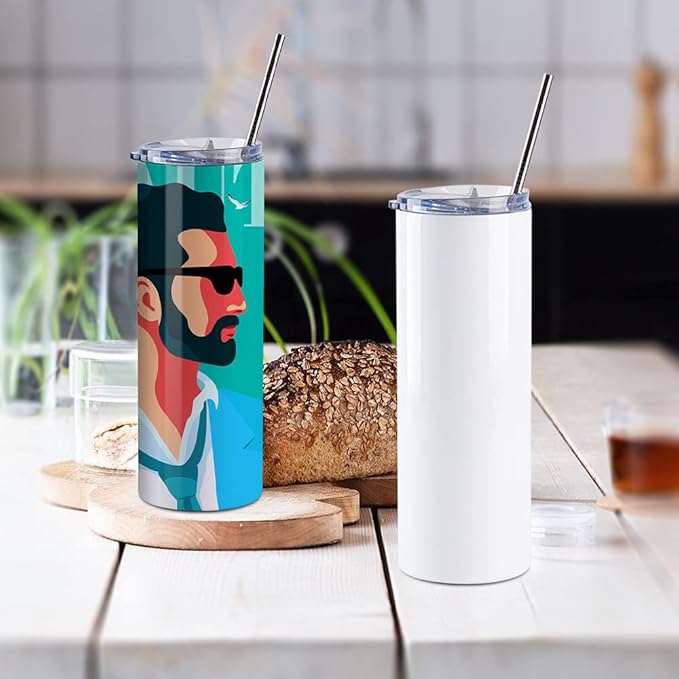 Vaso Térmico Recto con Bombilla Y Cepillo para Sublimar 600ml 20oz Blanco2