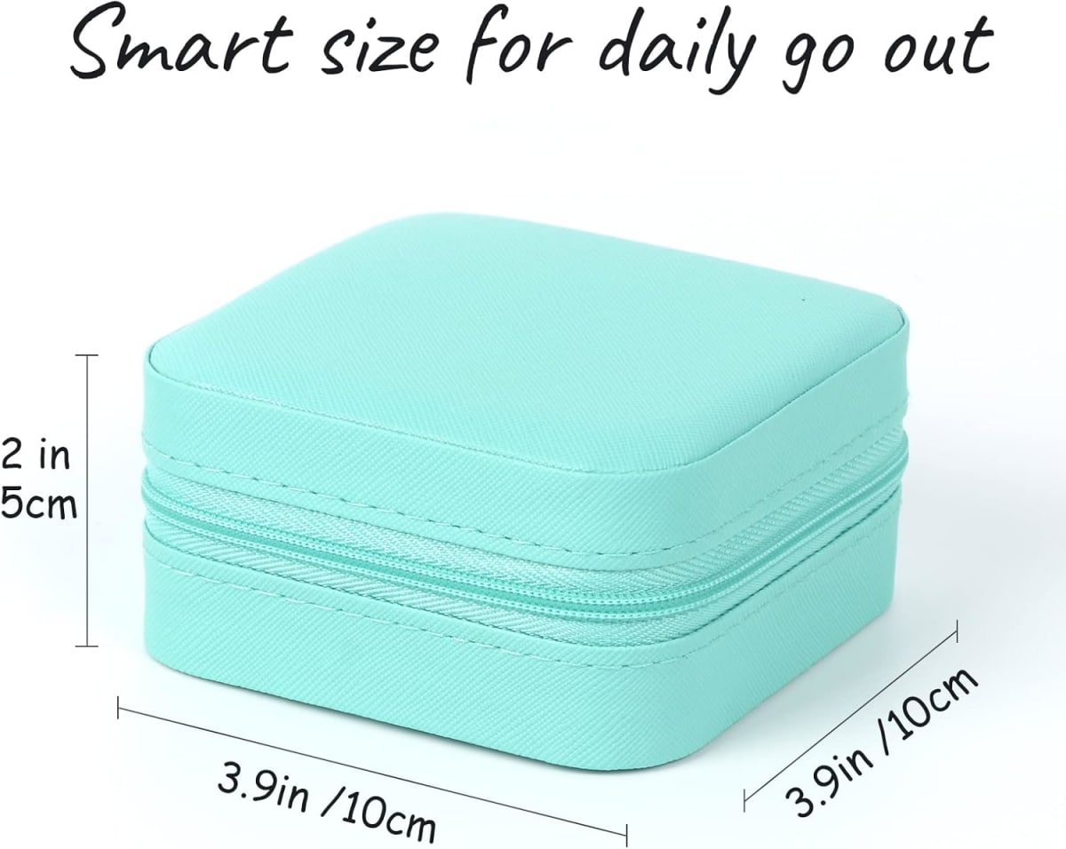 Joyero Organizador De Joyas Portátil Mini Para Viajes Turquesa 10x10x5 cm.7