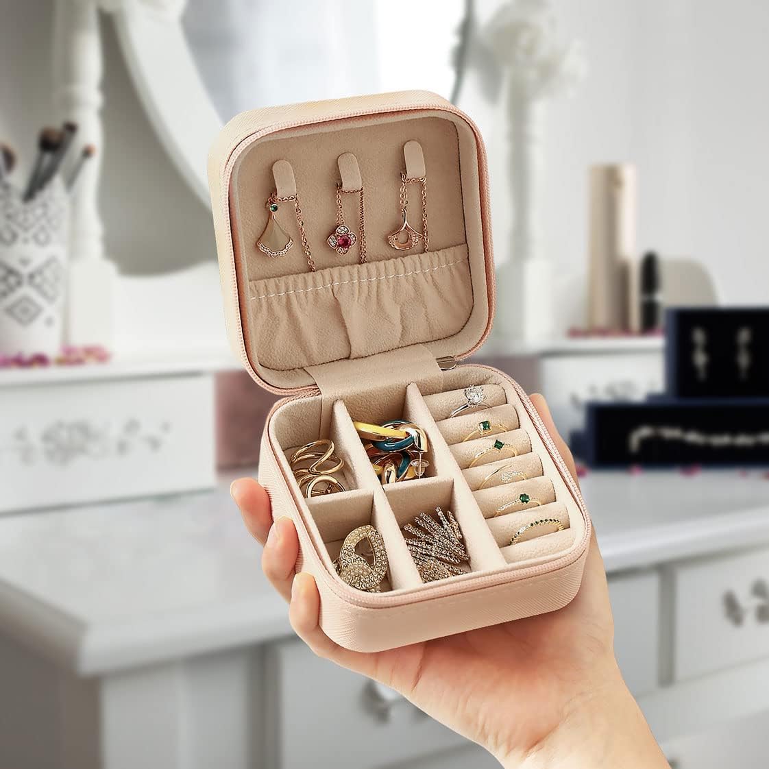 Joyero Organizador De Joyas Portátil Mini Para Viajes Rosa 10x10x5 cm.9