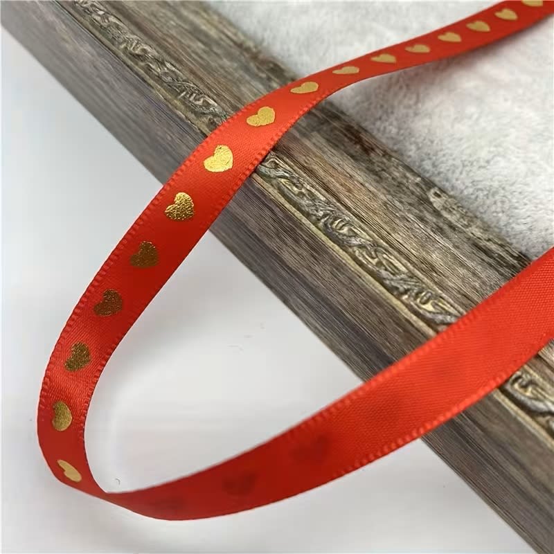 Cinta de Tela para Lazo Rojo Corazón Dorado 5 Metros2