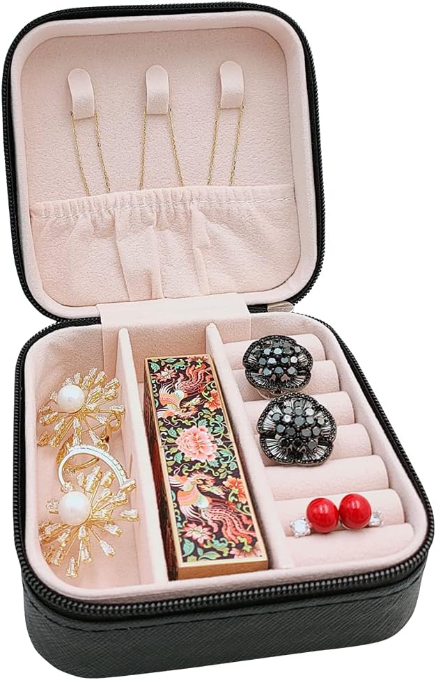 Joyero Organizador Joyas Mini Para Viajes Negro 10x10x5 cm.4