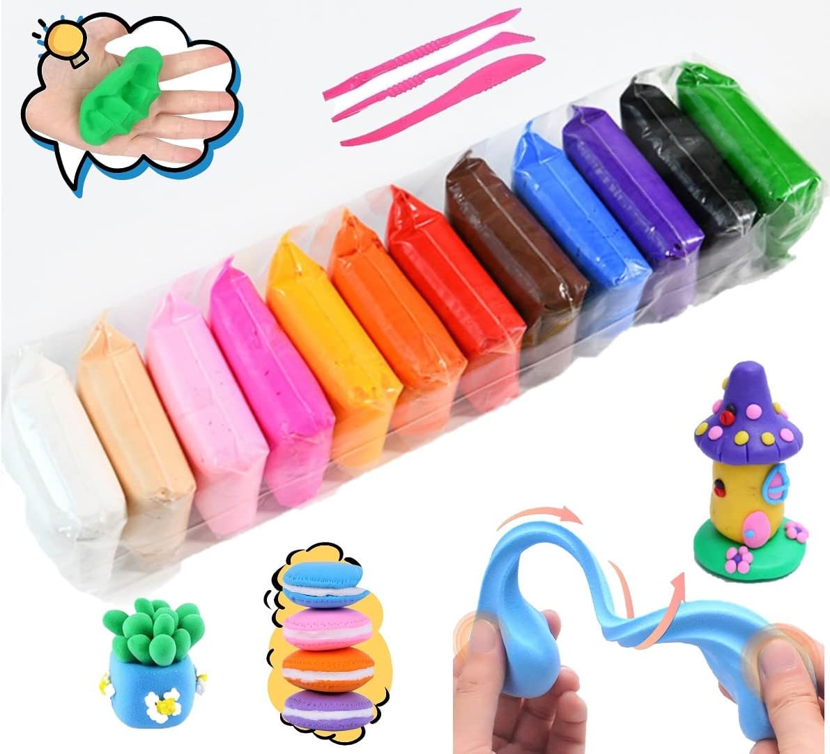 Pack 12 Masas Moldeable Foamy Plastilina + Estecas Colores Surtidos2