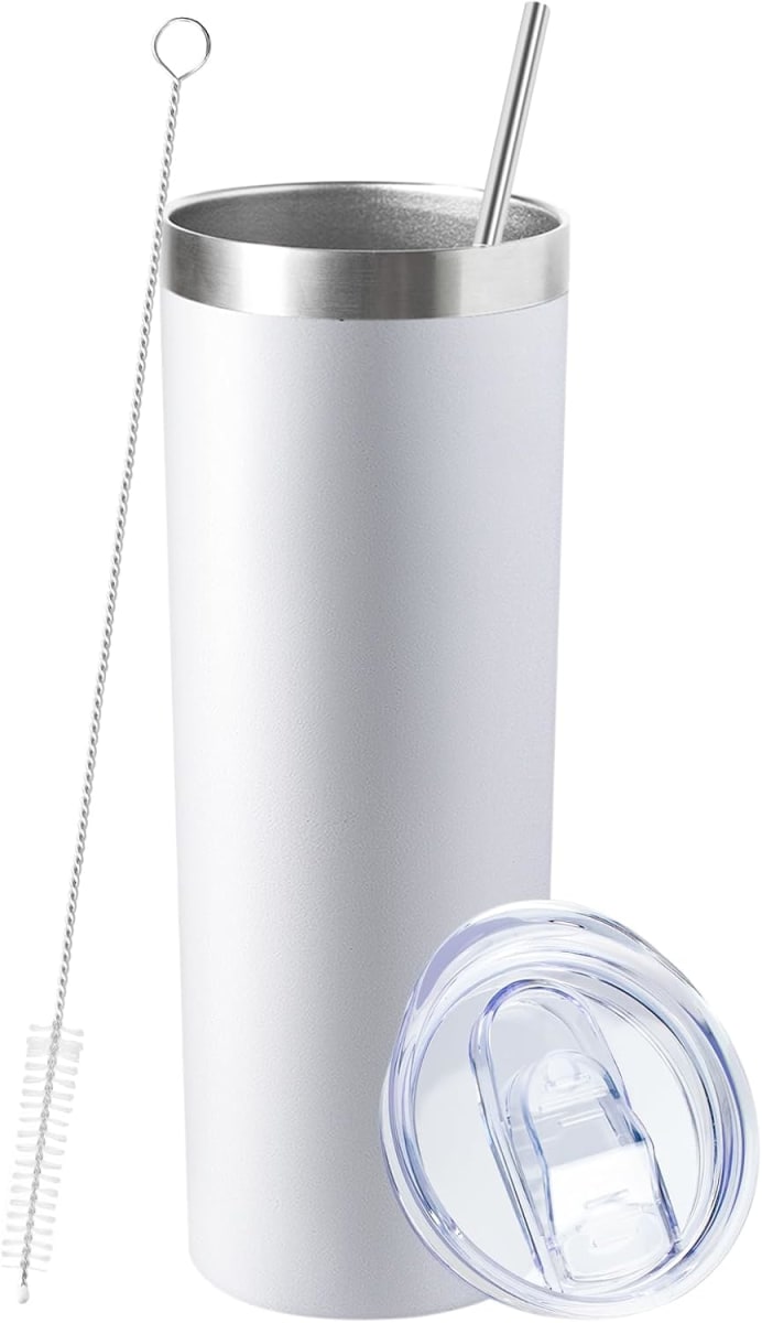 Vaso Térmico Recto con Bombilla Y Cepillo para Sublimar 600ml 20oz Blanco3
