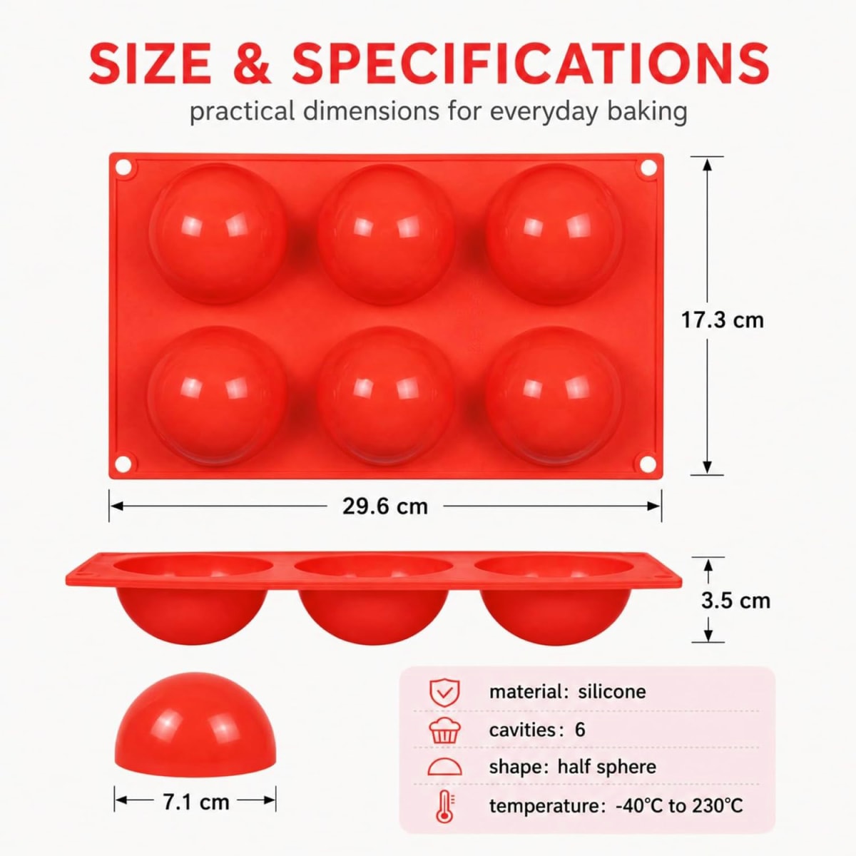 Molde Semi Esferas 7,1 cm. 6 Cavidades Silicona6