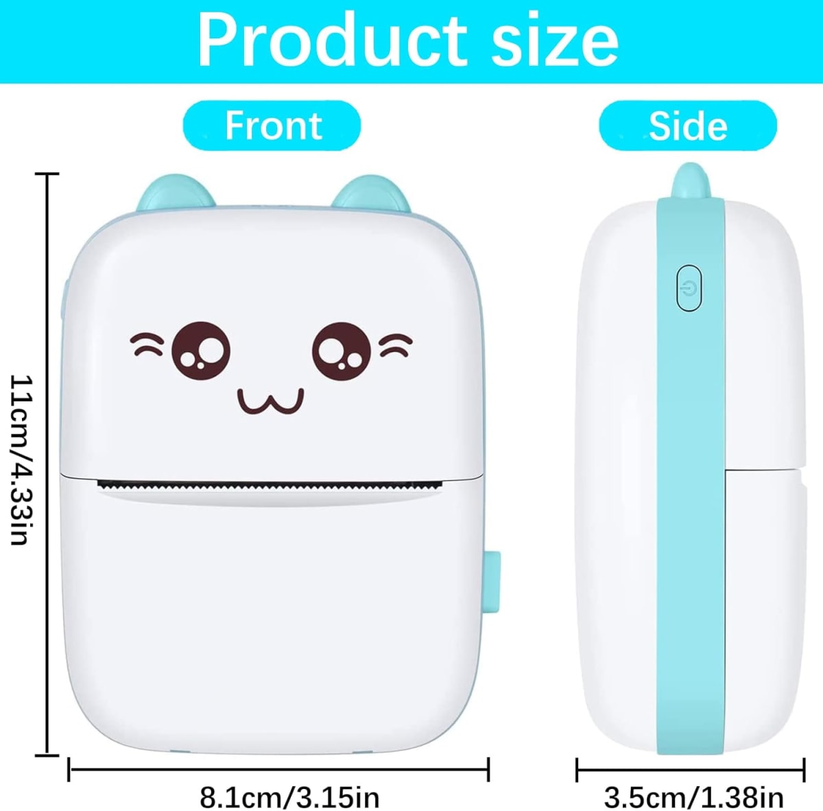 Mini Impresora Térmica Portátil 58 mm. Bluetooth Recargable Gatito Celeste6