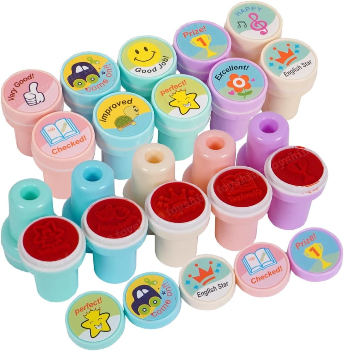 Set Timbres Sellos Goma Infantil Motivación 10 Unidades Rojo4