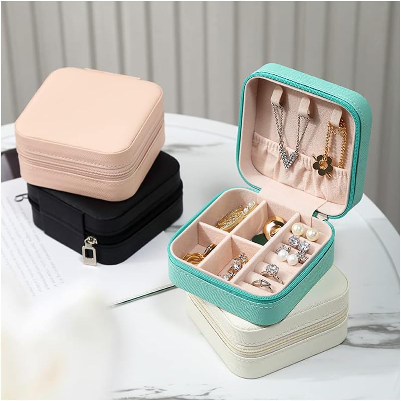 Joyero Organizador De Joyas Portátil Mini Para Viajes Turquesa 10x10x5 cm.8