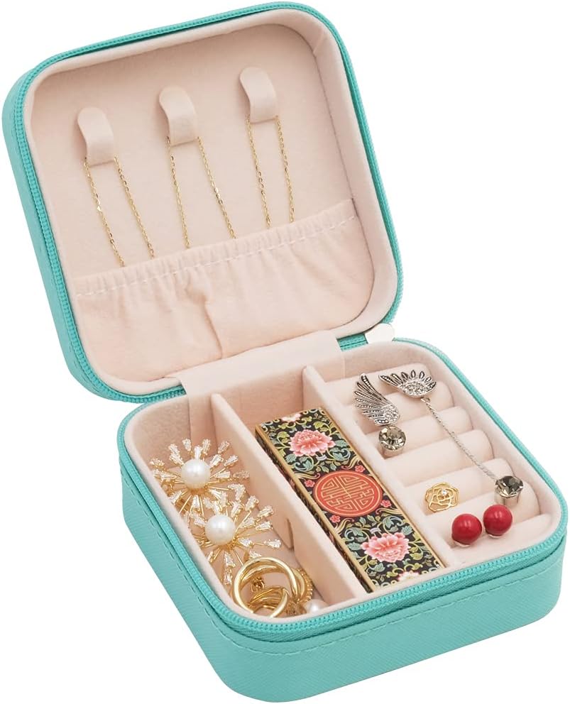 Joyero Organizador De Joyas Portátil Mini Para Viajes Turquesa 10x10x5 cm.10