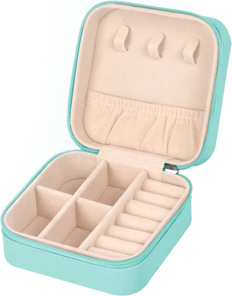 Joyero Organizador De Joyas Portátil Mini Para Viajes Turquesa 10x10x5 cm.2