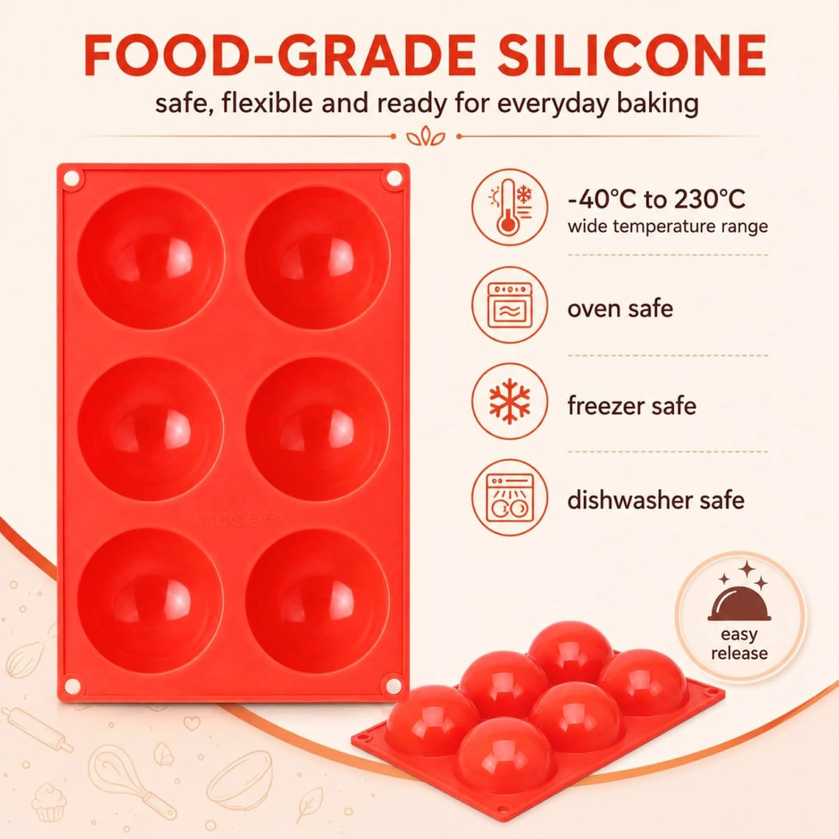 Molde Semi Esferas 7,1 cm. 6 Cavidades Silicona5