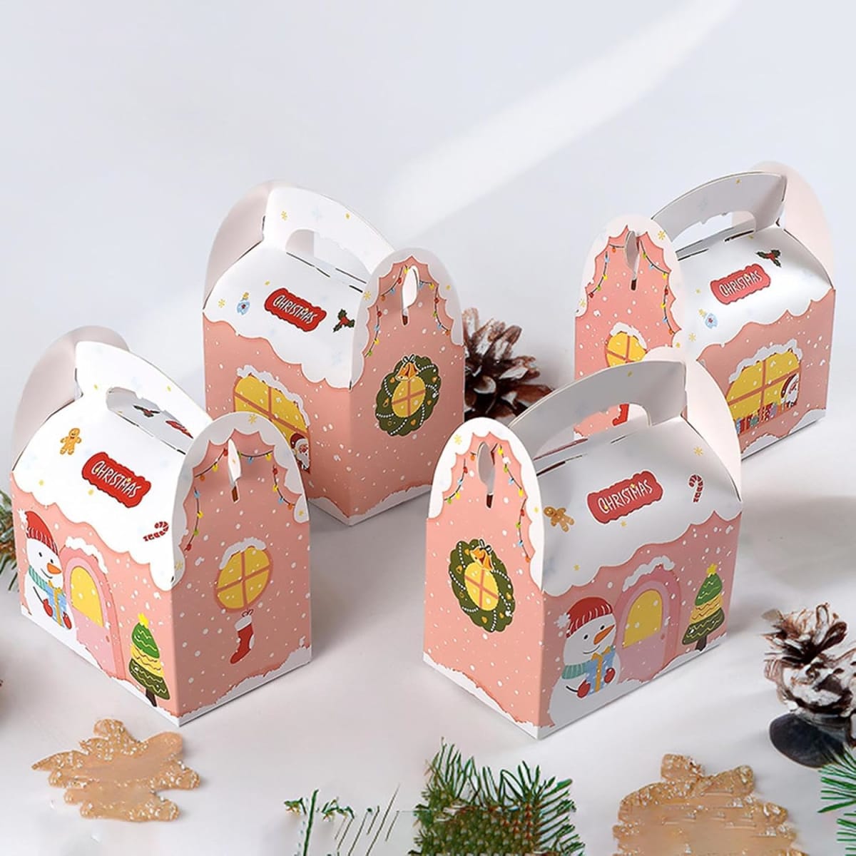 Set Cajas Navidad con Manilla Rosada 12x11x7 cm. 4 Unidades3
