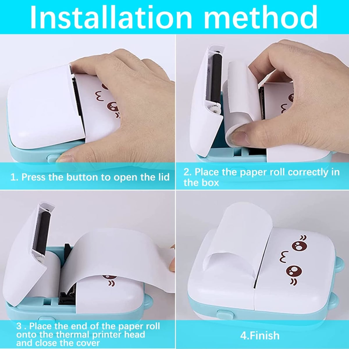 Mini Impresora Térmica Portátil 58 mm. Bluetooth Recargable Gatito Celeste5