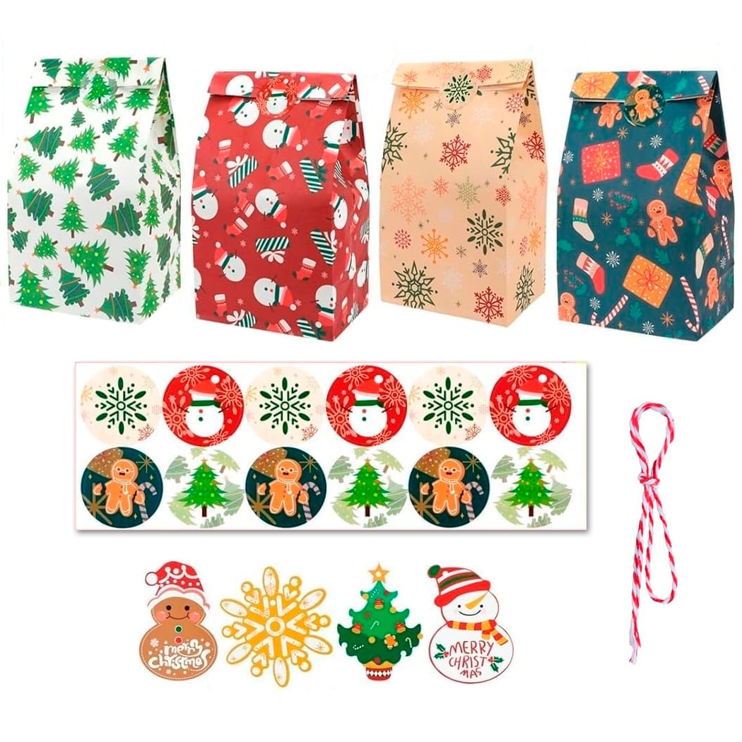 Set Bolsas de Papel Navidad con Sticker y Tag - 12 Unidades1